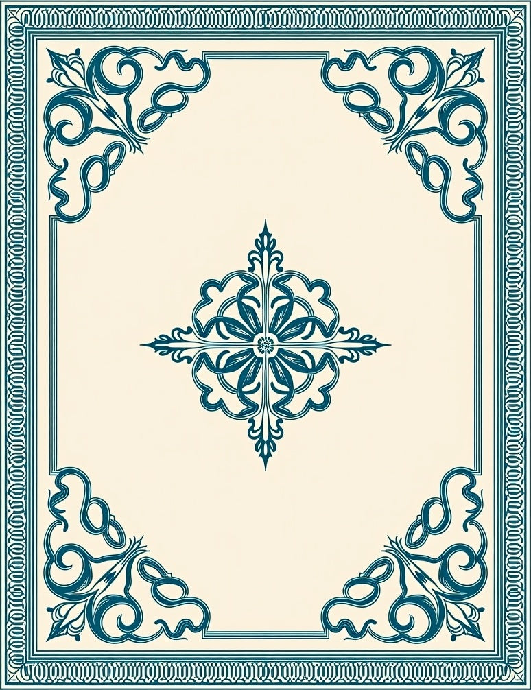 Ornate Teal Arabesque Corner Medallion Rug