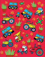 Whimsical Toy Vehicles and Flowers Rug