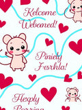 Cute Mice Hearts Aqua Swirls Rug