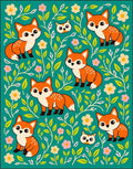Teal Fox Foliage Whimsical Charm Rug