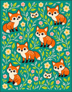 Teal Fox Foliage Whimsical Charm Rug