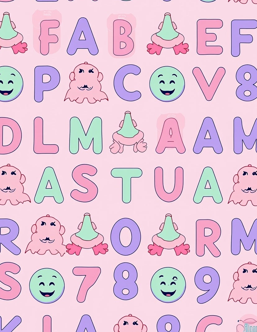 Whimsical Alphabet Emoji Numbers Pastel Rug