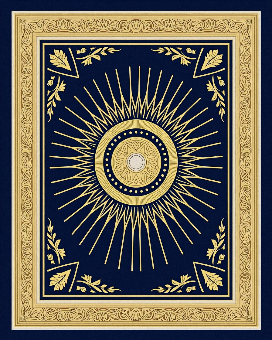 Rich Navy Gold Sunburst Medallion Rug