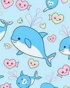 Cute Blue Whales Pastel Hearts Rug