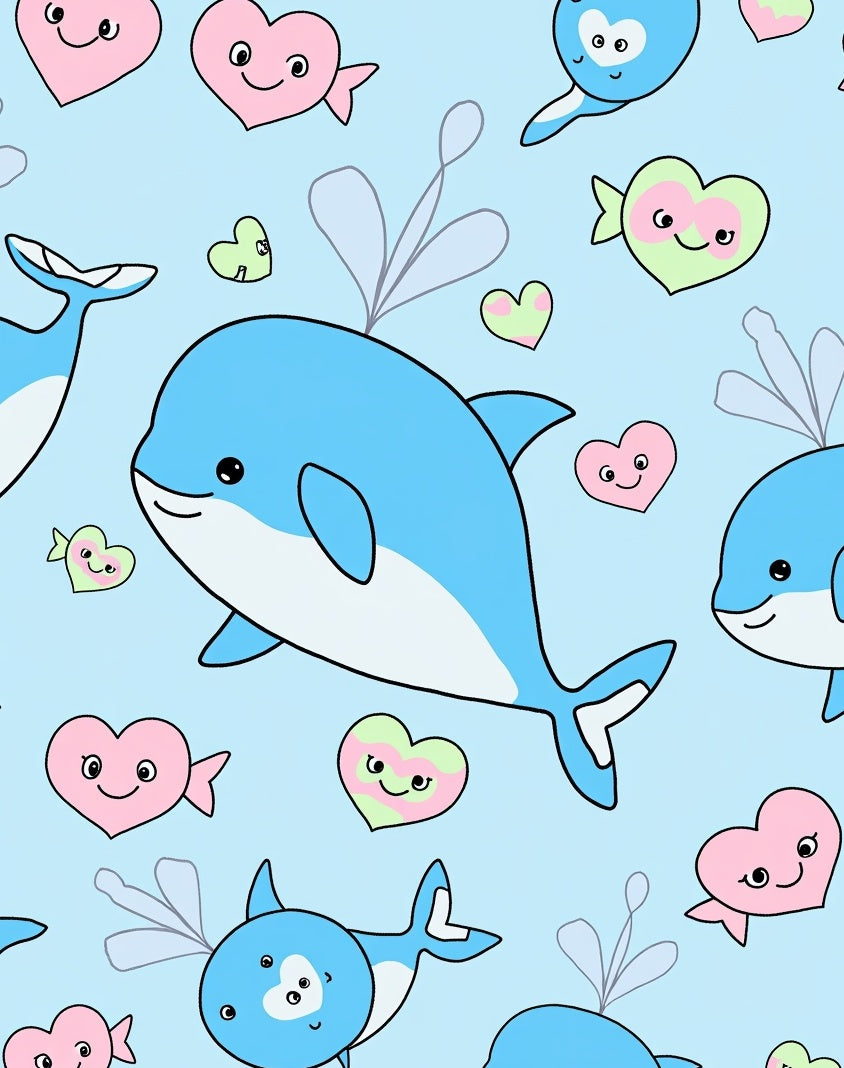 Cute Blue Whales Pastel Hearts Rug