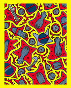 Bold Red Yellow Abstract Figure Collage Rug