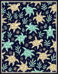 Sea Turtle Navy Cream Aqua Foliage Rug