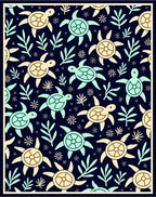 Sea Turtle Navy Cream Aqua Foliage Rug