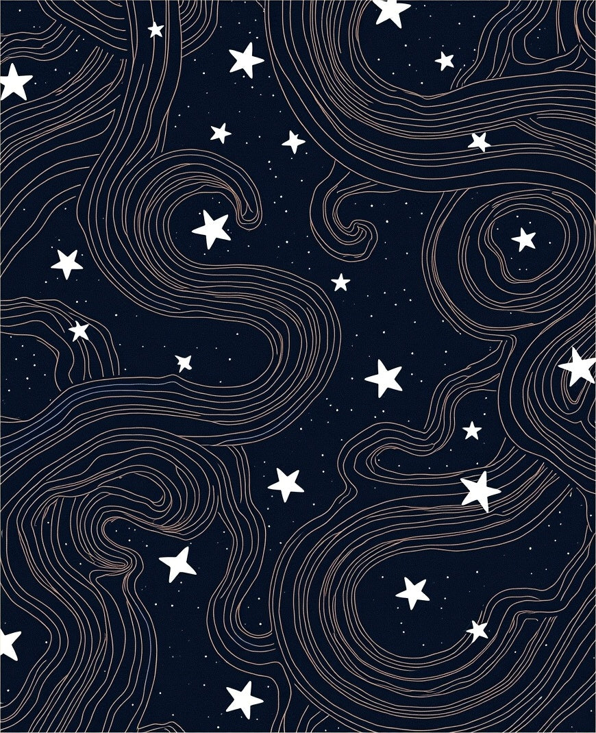Midnight Sky White Star Swirls Rug