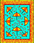 Yellow Orange Umbrella Fun Border Rug