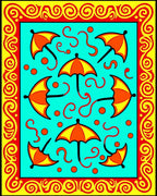 Yellow Orange Umbrella Fun Border Rug