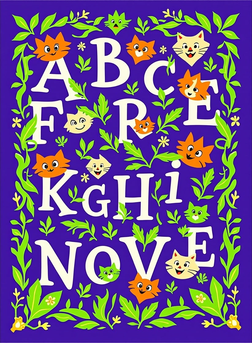Whimsical Cat Alphabet Garden Aura Rug