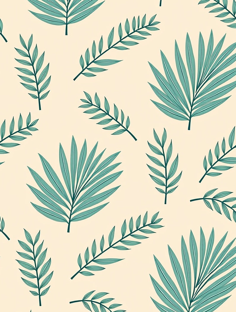 Teal Tropical Palm Leaf Arrangement Rug