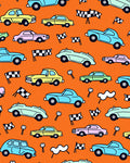 Retro Cars Race Flags Whimsical Rug