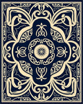 Navy Blue Ornate Floral Medallion Rug