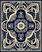 Navy Blue Ornate Floral Medallion Rug