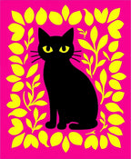 Black Cat Bright Floral Border Rug