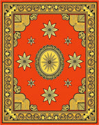 Vibrant Orange Yellow Floral Medallion Rug