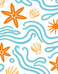 Orange Starfish Blue Wave Seashell Art Rug