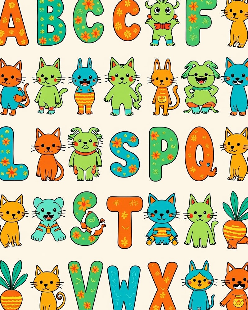 Playful Alphabet Animals Floral Collection Rug