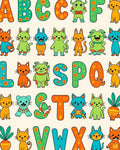 Playful Alphabet Animals Floral Collection Rug