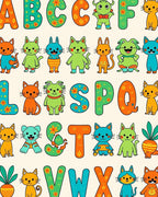 Playful Alphabet Animals Floral Collection Rug