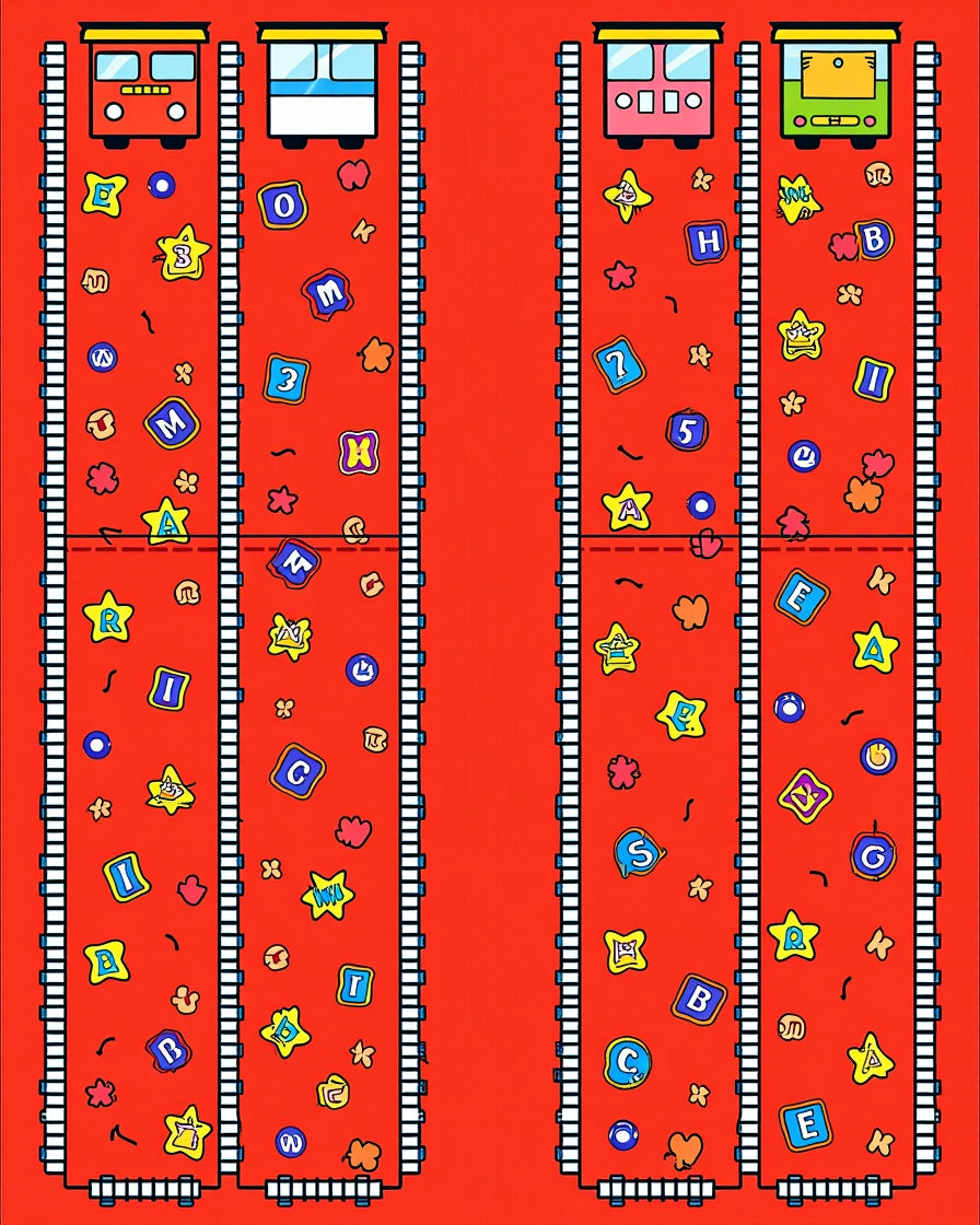 Whimsical Red Star Alphabet Train Rug