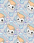 Whimsical Cat and Flower Pastel Abstract Rug