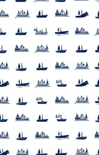Navy Blue Sailing Ship Collage Rug
