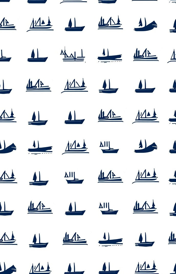 Navy Blue Sailing Ship Collage Rug