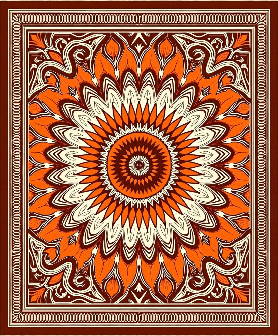 Warm Orange Floral Mandala Rug