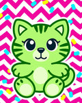 Lime Green Kawaii Cat Zigzag Confetti Rug