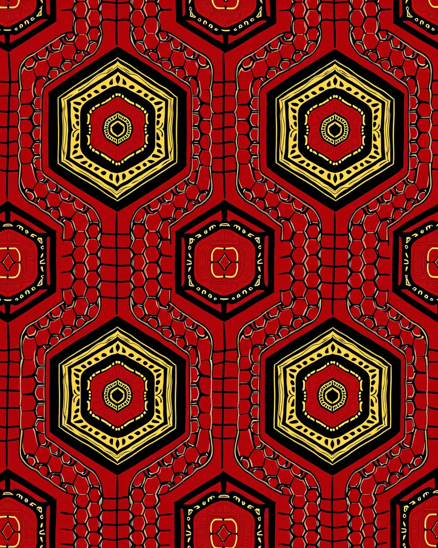 Red Black Yellow Hexagonal Medallion Rug