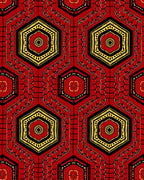 Red Black Yellow Hexagonal Medallion Rug