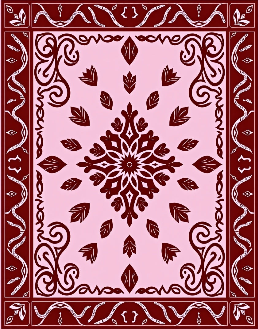 Crimson Floral Medallion Pink Border Rug