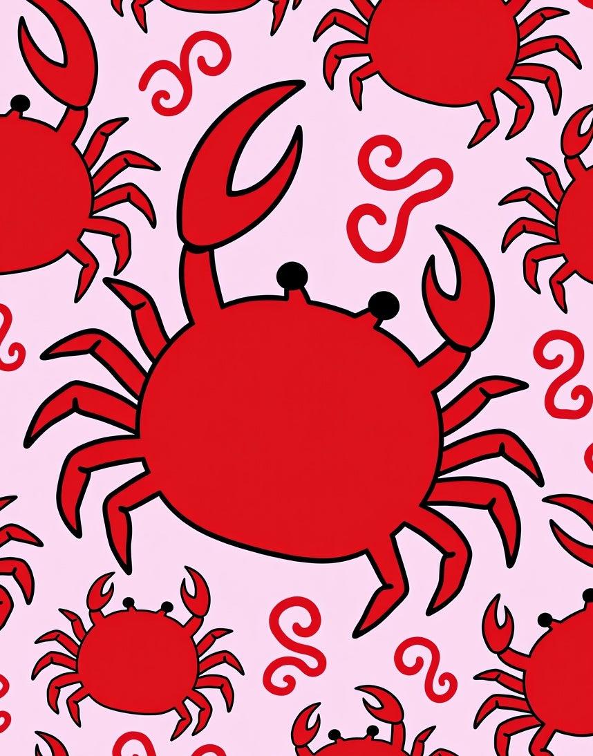 Red Crab Whimsical Swirl Background Rug