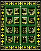 Green Black Yellow Emblematic Grid Rug