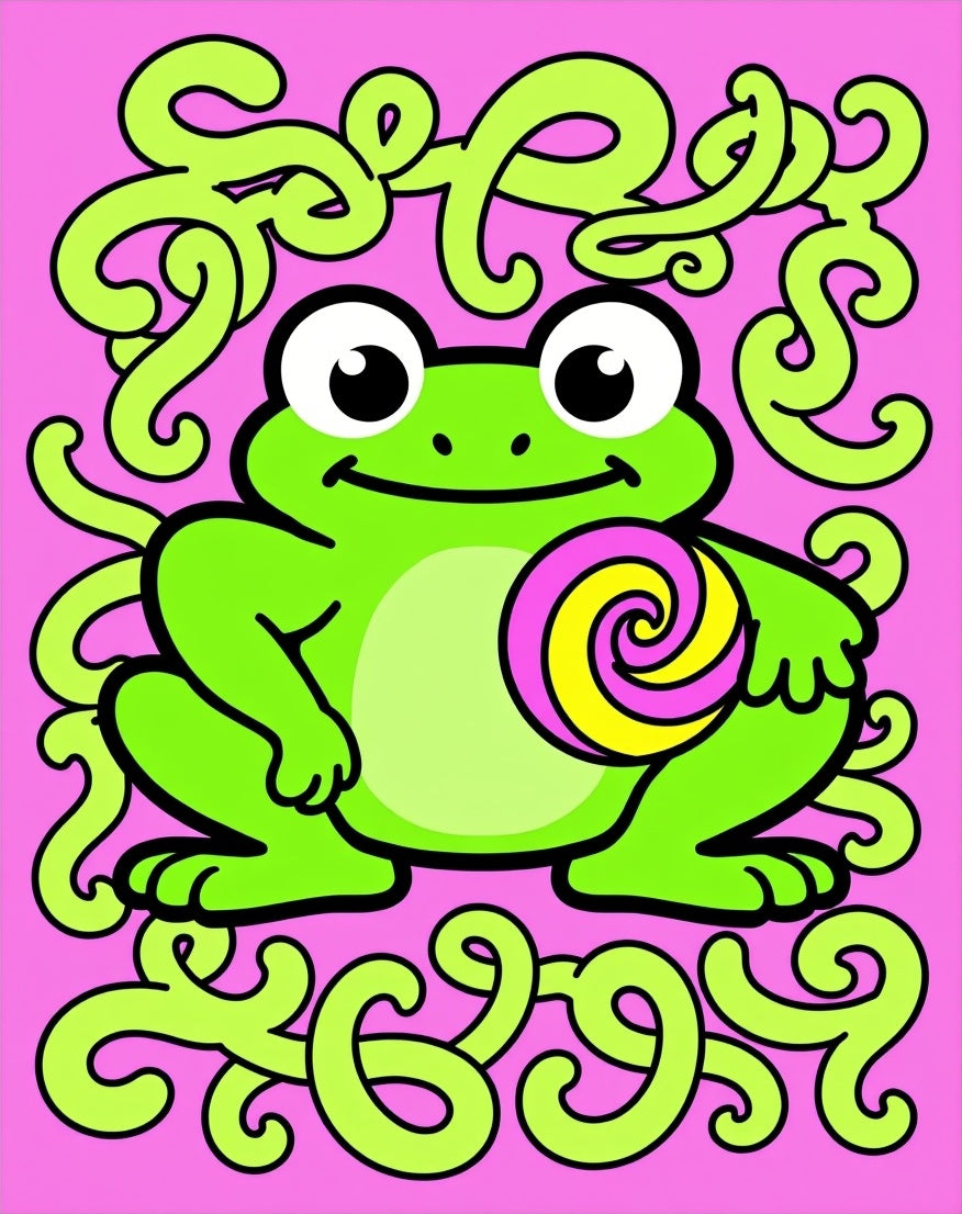 Whimsical Green Frog Lollipop Swirl Rug