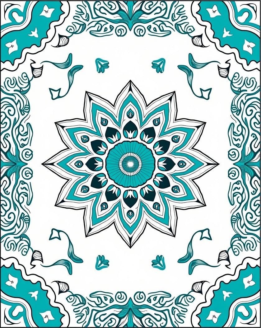 Teal Intricate Floral Star Medallion Rug