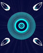 Cyan Concentric Circles White Petals Rug