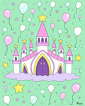 Pink Castle and Yellow Star Balloons Rug