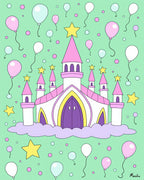 Pink Castle and Yellow Star Balloons Rug