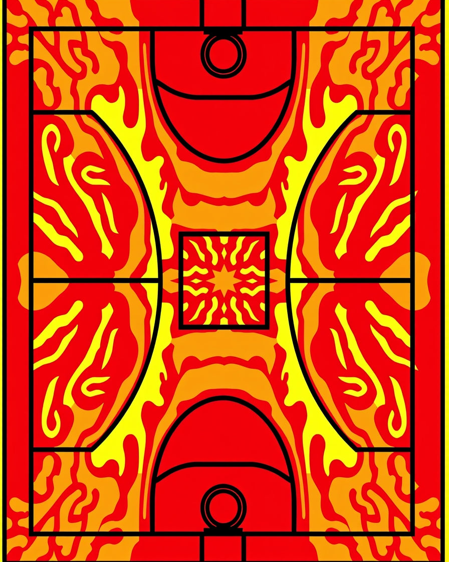 Fiery Red Orange Abstract Court Rug