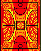 Fiery Red Orange Abstract Court Rug