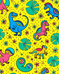 Bright Yellow Dinosaur Floral Fun Rug