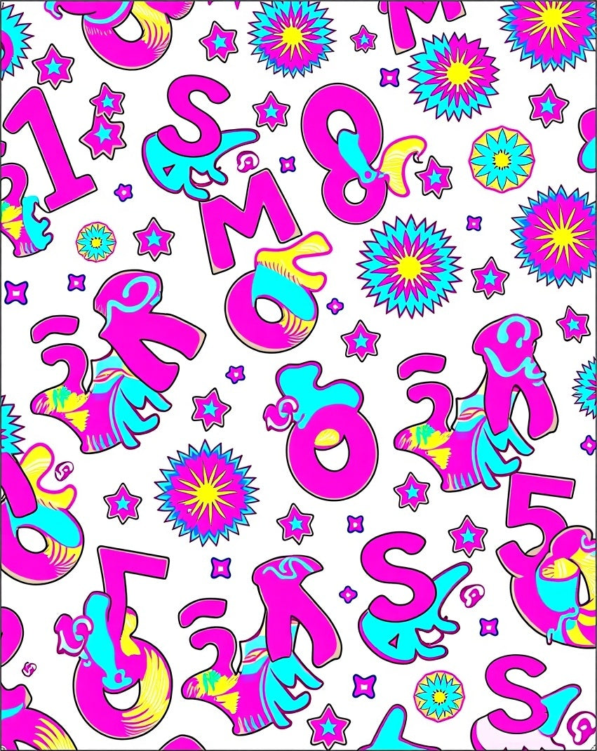 Funky Neon Numbers and Stars Rug