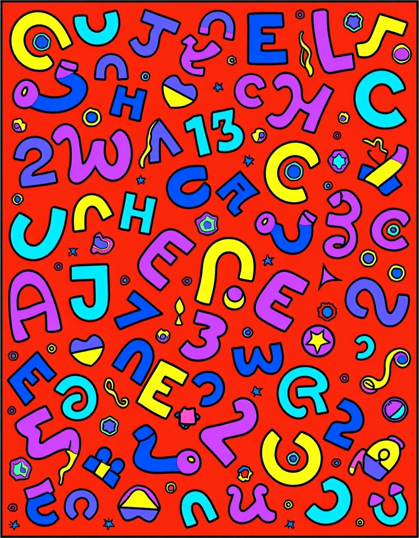 Alphabetical Red Playful Collage Rug