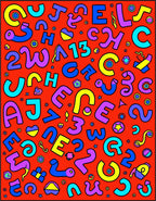 Alphabetical Red Playful Collage Rug