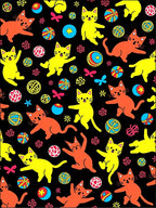 Playful Orange Yellow Cats Yarn Balls Rug