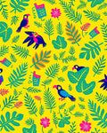 Bright Yellow Tropical Birds Flowers Rug